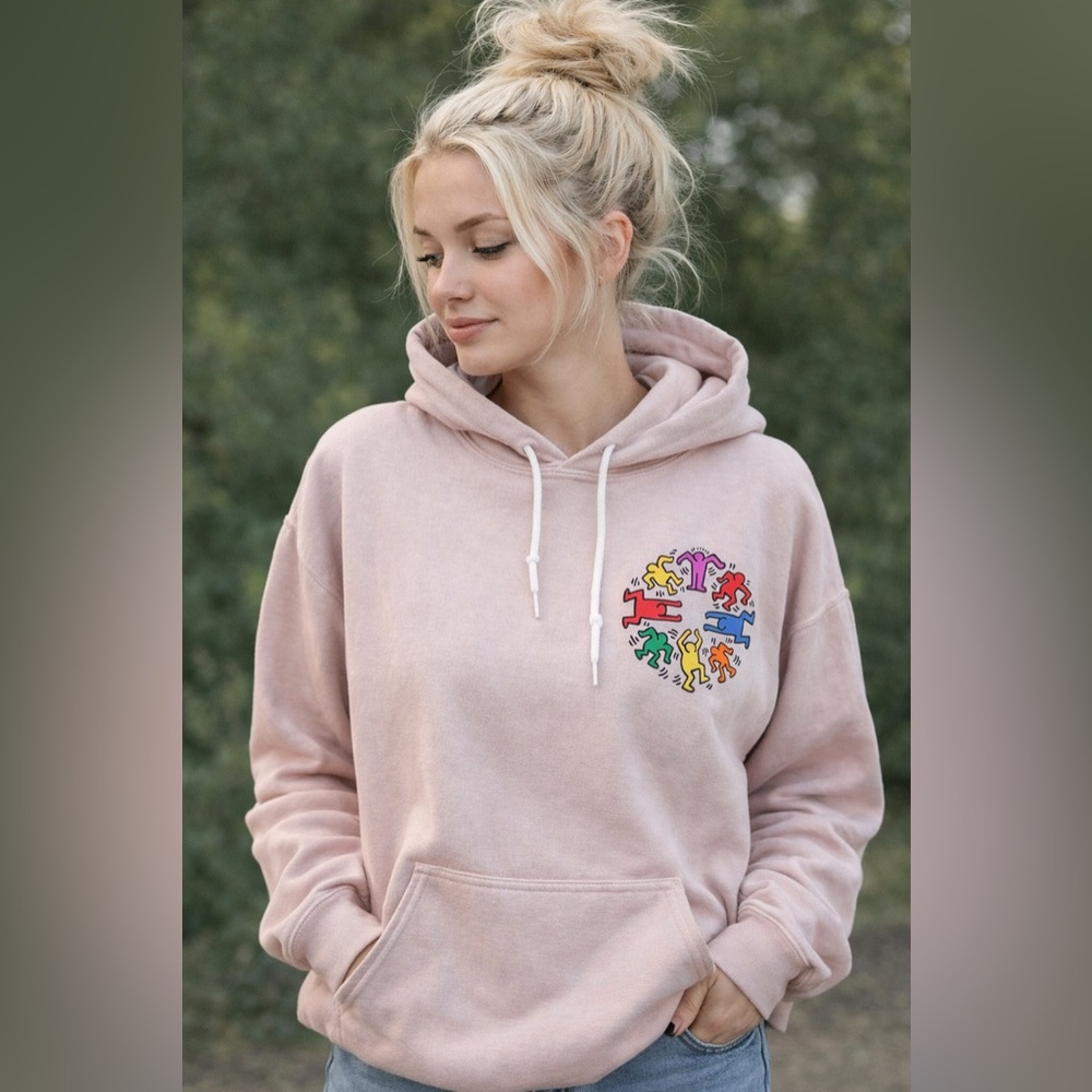 Keith Haring Cozy Blush Hoodie with Vibrant Graphic